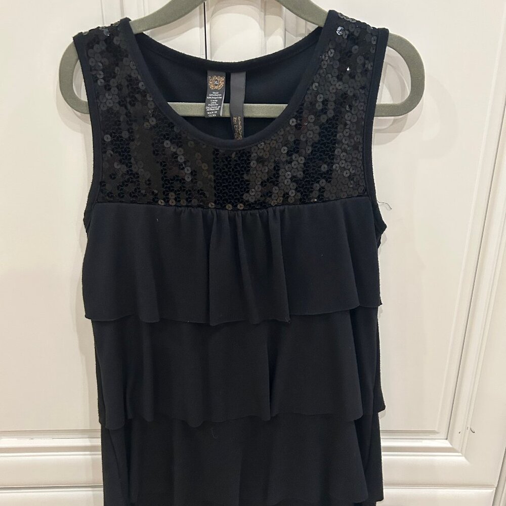 Black Ruffled & Sequin Girl's Dress (Size 10)